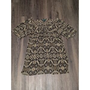 Lauren Ralph Lauren Silk Top Brown Black Patterned Short Sleeve Blouse Large‎